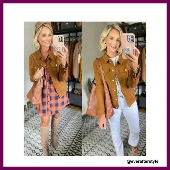 Stretch Fitted Denim Jacket Long Sleeve Button Down Classic Chic Y2K - Picture 5 of 8